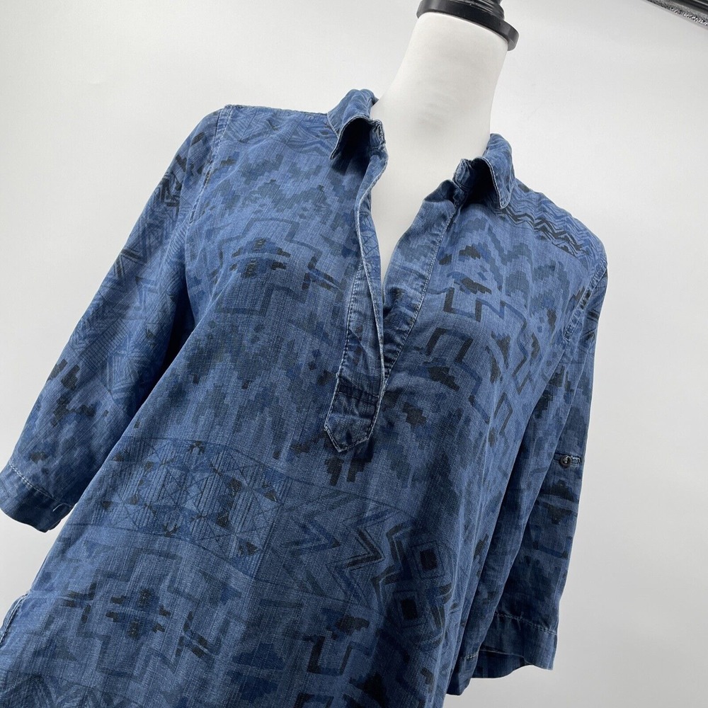 Philosophy Tunic Dress Women's Medium Boho Western Aztec Denim Chambray Pockets - Picture 2 of 10